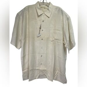 Ben Hogan 100% Silk Hawaiian Cream Mens Sz XL Button Up Shirt  (Q36) NWTs